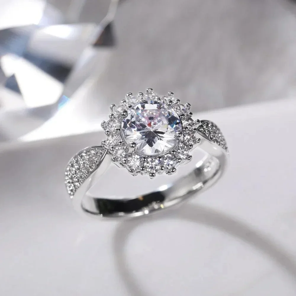 😍925 SILVER MOISSANITE SUN FLOWER WEDDING/ENGAGEMENT RING WOMEN, K754_5